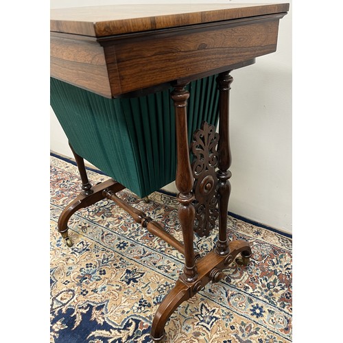 1305 - T & G Seddon - Victorian rosewood rectangular sewing table, with frieze drawer above a green pleated... 