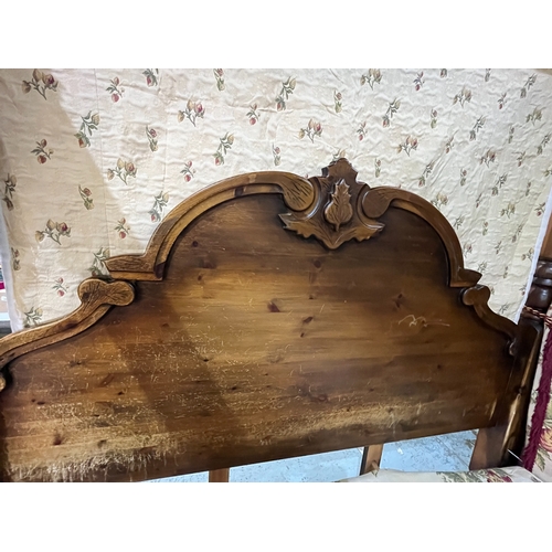 1309 - Victorian style pine four poster bed, turned column supports with moulded cornice and arched head an... 