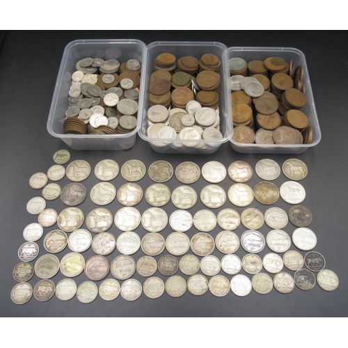 555 - Collection of Irish coins to inc. Pingins, Reuls, Scillings, Florins, & 1/2 crowns, selection of Sci... 