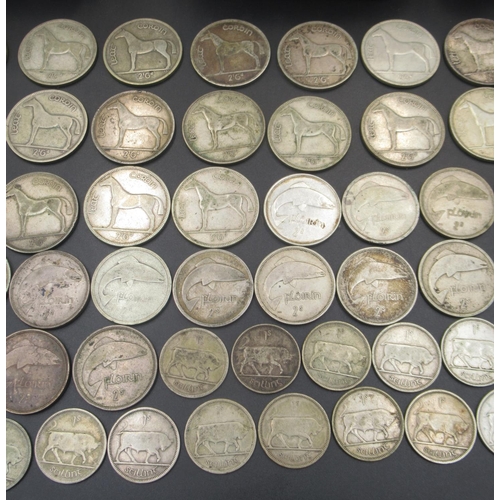 555 - Collection of Irish coins to inc. Pingins, Reuls, Scillings, Florins, & 1/2 crowns, selection of Sci... 