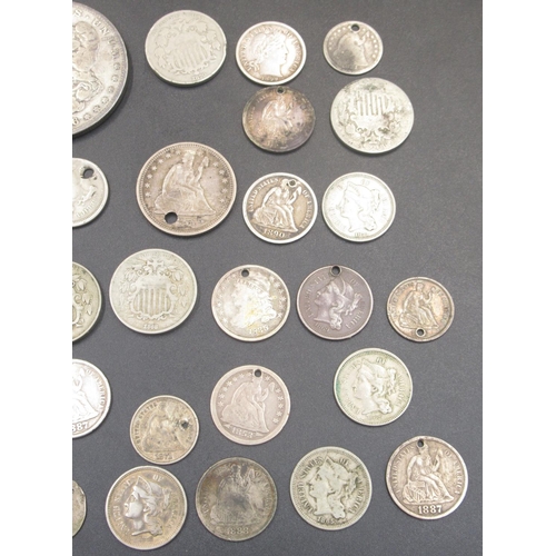 556 - Collection of C19th American coins to inc. collection of silver content dimes, 3 cents, 5 cents and ... 