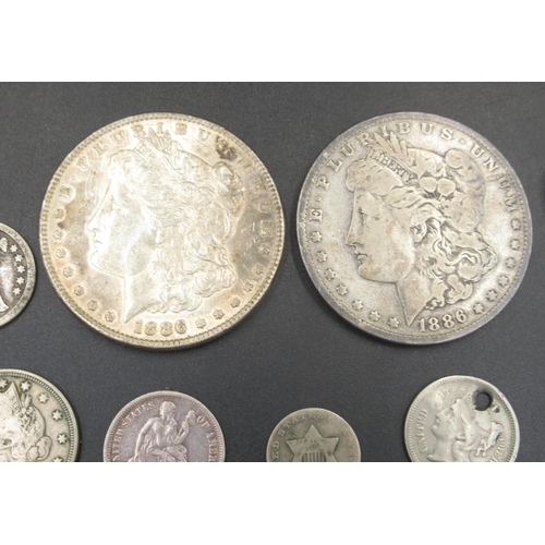 556 - Collection of C19th American coins to inc. collection of silver content dimes, 3 cents, 5 cents and ... 