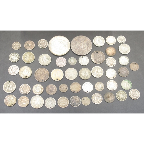 556 - Collection of C19th American coins to inc. collection of silver content dimes, 3 cents, 5 cents and ... 