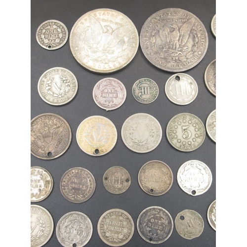 556 - Collection of C19th American coins to inc. collection of silver content dimes, 3 cents, 5 cents and ... 