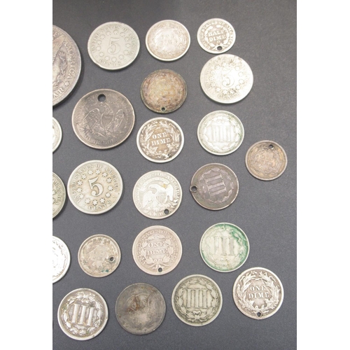 556 - Collection of C19th American coins to inc. collection of silver content dimes, 3 cents, 5 cents and ... 