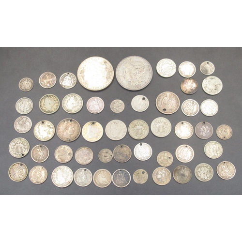 556 - Collection of C19th American coins to inc. collection of silver content dimes, 3 cents, 5 cents and ... 