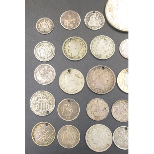 556 - Collection of C19th American coins to inc. collection of silver content dimes, 3 cents, 5 cents and ... 