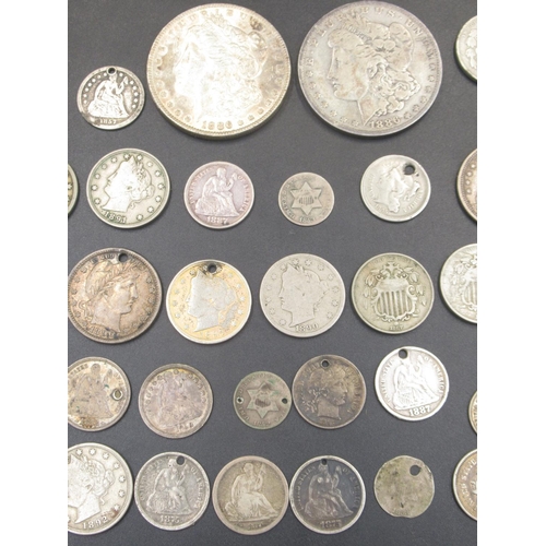 556 - Collection of C19th American coins to inc. collection of silver content dimes, 3 cents, 5 cents and ... 