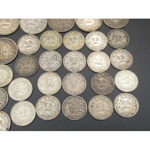 564 - Collection of C19th/20th Swiss Rappens and Francs. to inc. collection of silver content 1/2 Francs, ... 