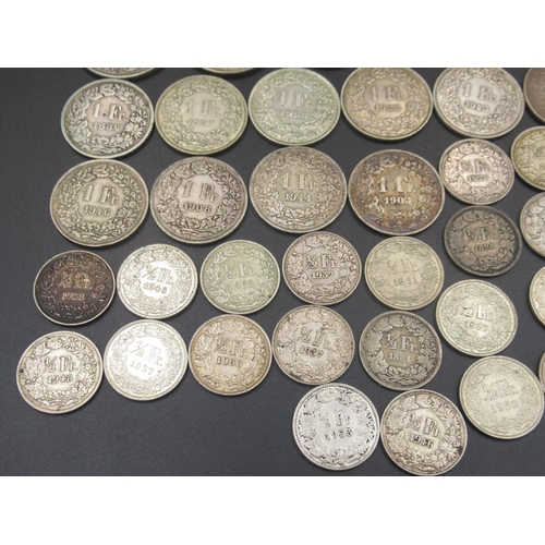 564 - Collection of C19th/20th Swiss Rappens and Francs. to inc. collection of silver content 1/2 Francs, ... 