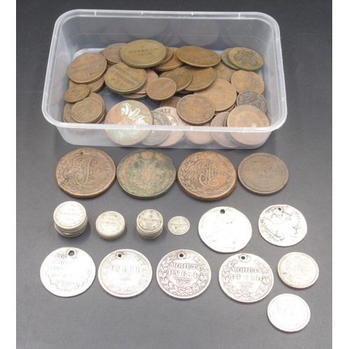 573 - Collection of C19th/20th Russian Empire coins to inc. small collection of silver content coins (gros... 