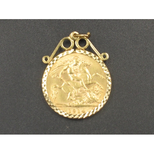 Geo.V 1914 half sovereign in 9ct yellow gold mount, stamped .275, 4.8g