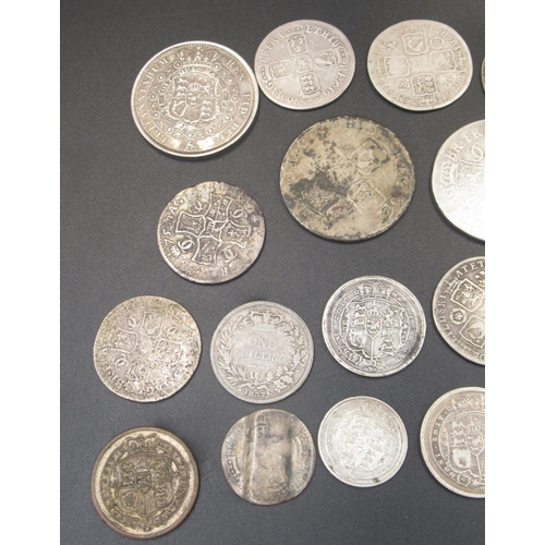 515 - Collection of shillings, crowns etc. from George II, George III, George IV, William IV, Charles II, ... 