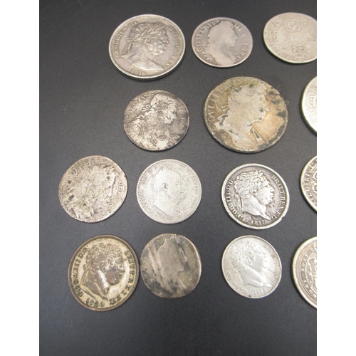 515 - Collection of shillings, crowns etc. from George II, George III, George IV, William IV, Charles II, ... 