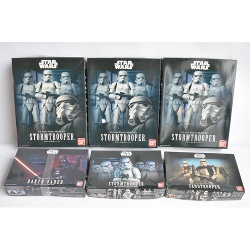 96 - Collection of six Star Wars themed plastic model kits from BanDai to include 3x 1/6th scale Stormtro... 