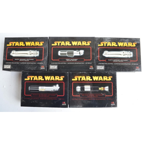 98 - Five boxed .45 scale lightsaber scaled replicas with display stands from Master Replicas to include ... 