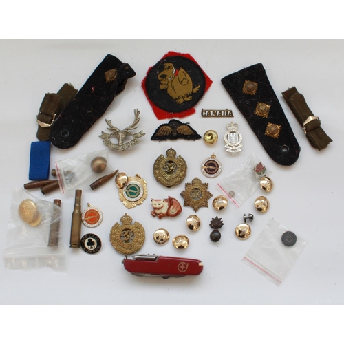 1219 - Collection of military and civilian badges, inert bullet cases. and a utility knife. Royal Engineers... 