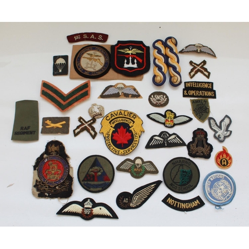 1220 - Large collection of military metal and cloth badges. 1st S.A.S Shoulder Title, R.A.F. Pilots Wings, ... 