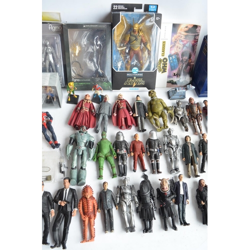 127 - Collection of Dr Who 13cm and other action figures including Reservoir Dogs, DC Multiverse Black Ada... 