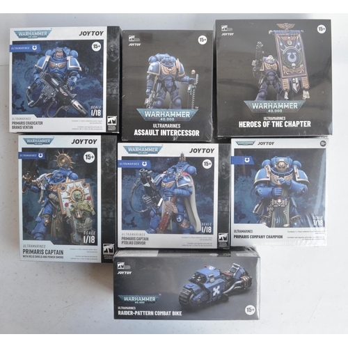 134 - Six JoyToy Warhammer 40,000 Ultramarines 1/18 scale action figures to include Primaris Company Champ... 