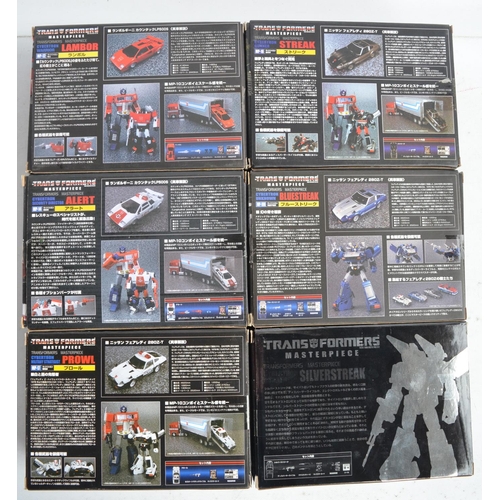 167 - Six car mode Transformers Masterpiece models from Takara Tomy to include MP-12 Lambor, MP--17 Prowl ... 