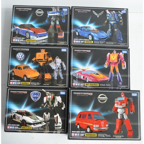 168 - Six car mode Transformers Masterpiece models from Takara Tomy, all boxes un-opened/factory sealed to... 