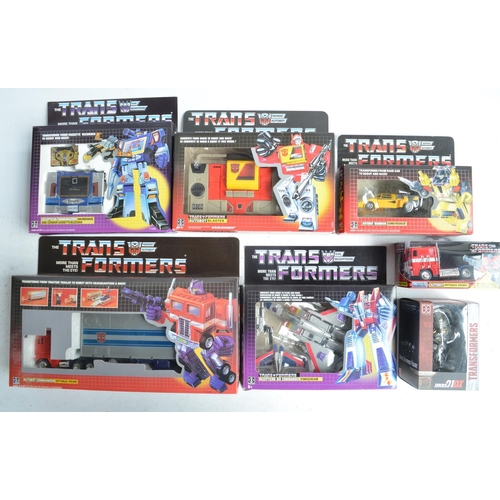 173 - Seven boxed Transformer models from Hasbro to include vintage Optimus Prime (item no E 5796, box uno... 