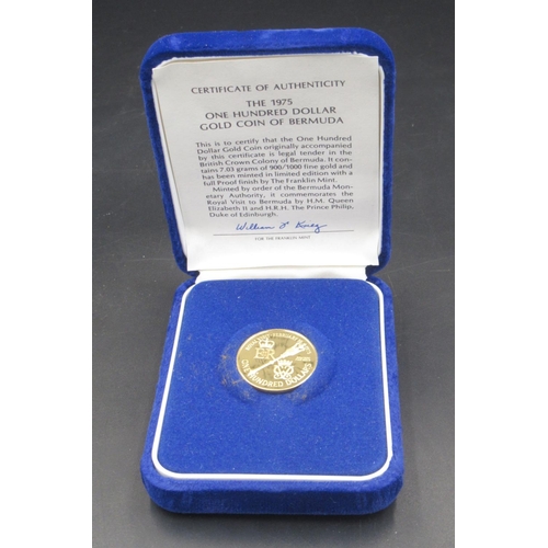 508 - Franklin Mint - The 1975 One Hundred Dollar Gold Coin of Bermuda, 21ct 7g