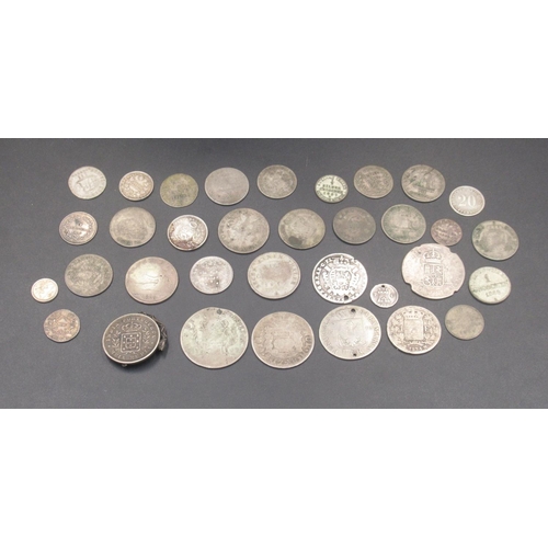 543 - Collection of coins to inc. 1824 1 Franc, 1790 Spanish Real, 175* Escalin, 1870 Pesata, 1797 4 Grosc... 