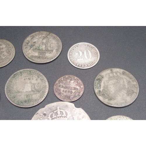 543 - Collection of coins to inc. 1824 1 Franc, 1790 Spanish Real, 175* Escalin, 1870 Pesata, 1797 4 Grosc... 