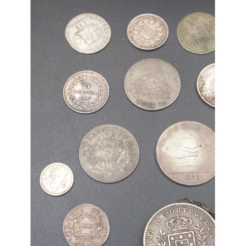 543 - Collection of coins to inc. 1824 1 Franc, 1790 Spanish Real, 175* Escalin, 1870 Pesata, 1797 4 Grosc... 