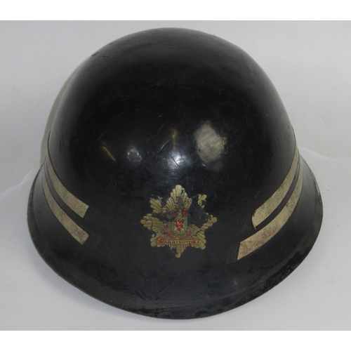 1286 - Five British vintage firefighter helmets of various styles and eras, including c1960s Warrington hel... 