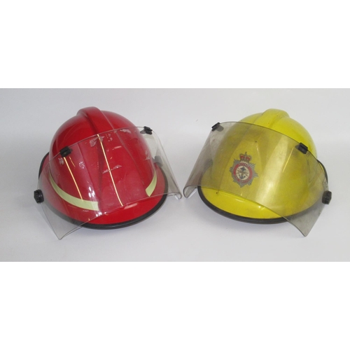 1286 - Five British vintage firefighter helmets of various styles and eras, including c1960s Warrington hel... 