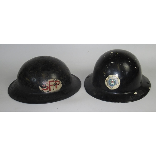 1290 - Five British vintage firefighter helmets of various styles and eras, including a WWII Street Fire Pa... 