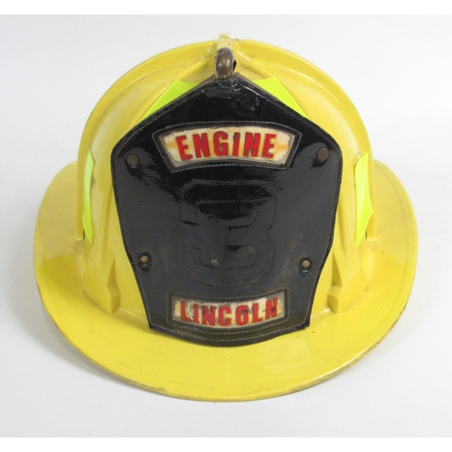 1296 - C1980s Cairns and Bro helmet, with original lining and 'Engine 3 Lincoln' shield