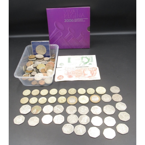 581 - Assorted collection of British C20th coins to inc. £1 coins (13) £2 (4) 50ps (25), shillings, 2006 R... 