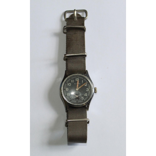 1251 - Civitas German Military Wrist watch. Steel case with black face, subsidiary second hand dial. Serial... 