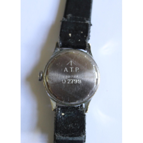 1253 - Revue 57 (Vortex) Military wrist watch. Steel case and back. Gold coloured face with subsidiary seco... 