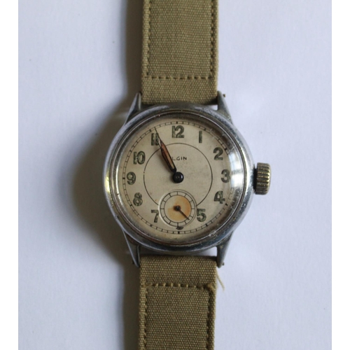 1254 - Elgin 539 15 jewel U.S. Ordinance department wrist watch. Steel case and back. Subsidiary second han... 