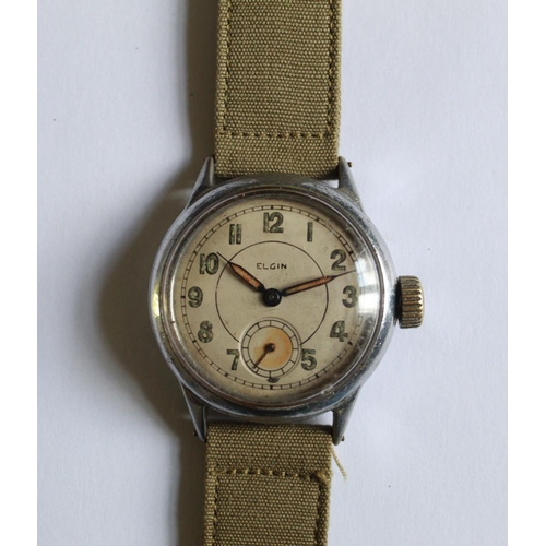 1254 - Elgin 539 15 jewel U.S. Ordinance department wrist watch. Steel case and back. Subsidiary second han... 