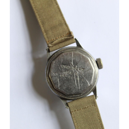 1254 - Elgin 539 15 jewel U.S. Ordinance department wrist watch. Steel case and back. Subsidiary second han... 