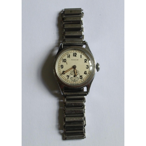 1255 - Timor A.T.P. military wrist watch. Steel case and back. Subsidiary second hand dial and Bonclip 16mm... 