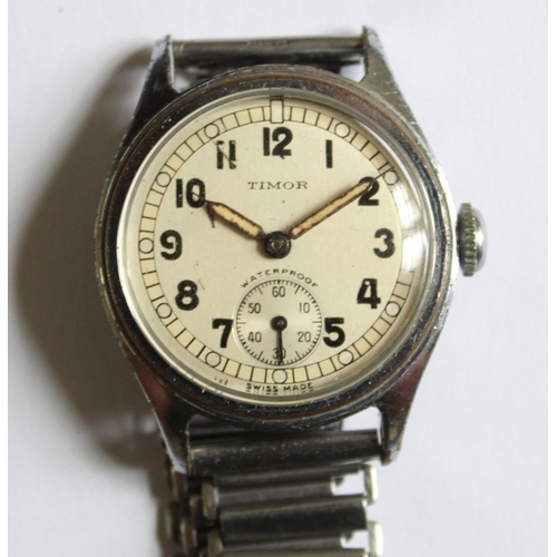 1255 - Timor A.T.P. military wrist watch. Steel case and back. Subsidiary second hand dial and Bonclip 16mm... 