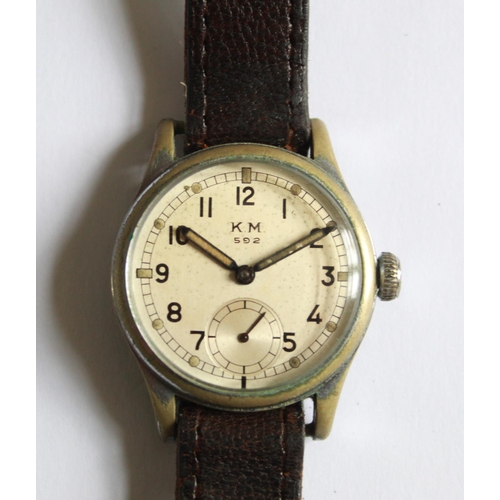 1256 - Alpina 592 Kriegsmarine wrist watch. Brass case with traces of chrome. Subsidiary second hand dial. ... 