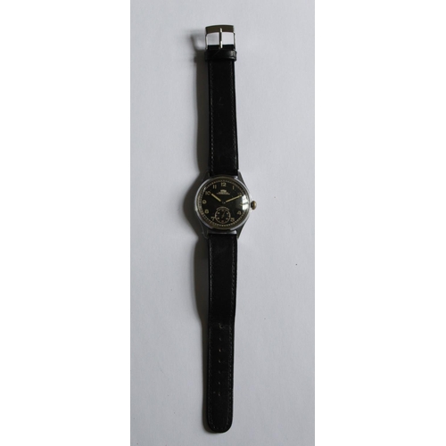 1257 - ARSA DH German military wrist watch. Steel case and back. Black face with subsidiary second hand dia... 