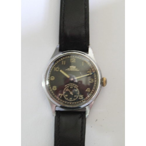 1257 - ARSA DH German military wrist watch. Steel case and back. Black face with subsidiary second hand dia... 