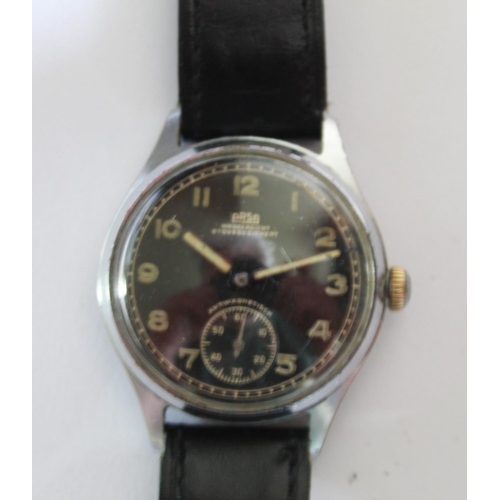 1257 - ARSA DH German military wrist watch. Steel case and back. Black face with subsidiary second hand dia... 