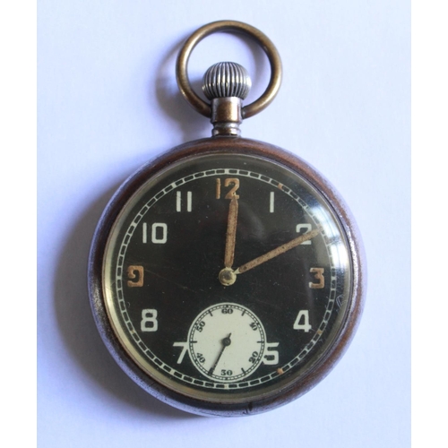 1258 - Tissot43. 1940's military pocket watch, white face and subsidiary second hand dial. Stamped with bro... 