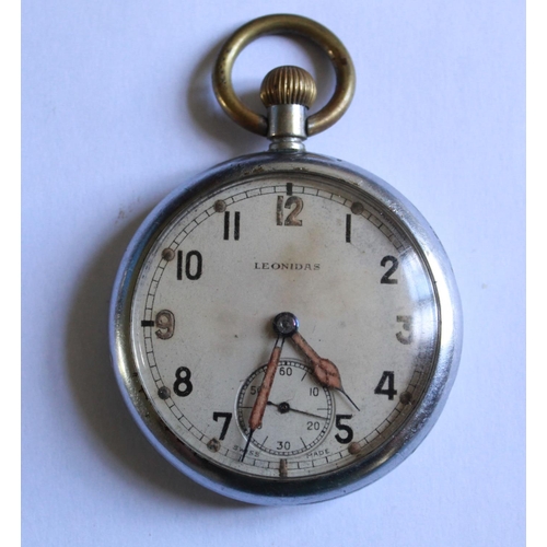 1260 - Leonidas military pocket watch with subsidiary second hand dial. Stamped with broad arrow G.S.T.P. N... 