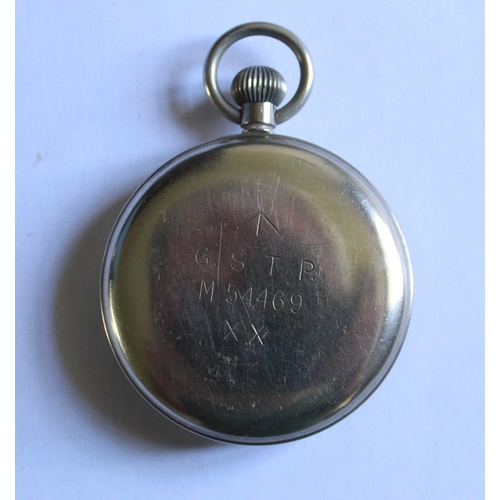 1260 - Leonidas military pocket watch with subsidiary second hand dial. Stamped with broad arrow G.S.T.P. N... 